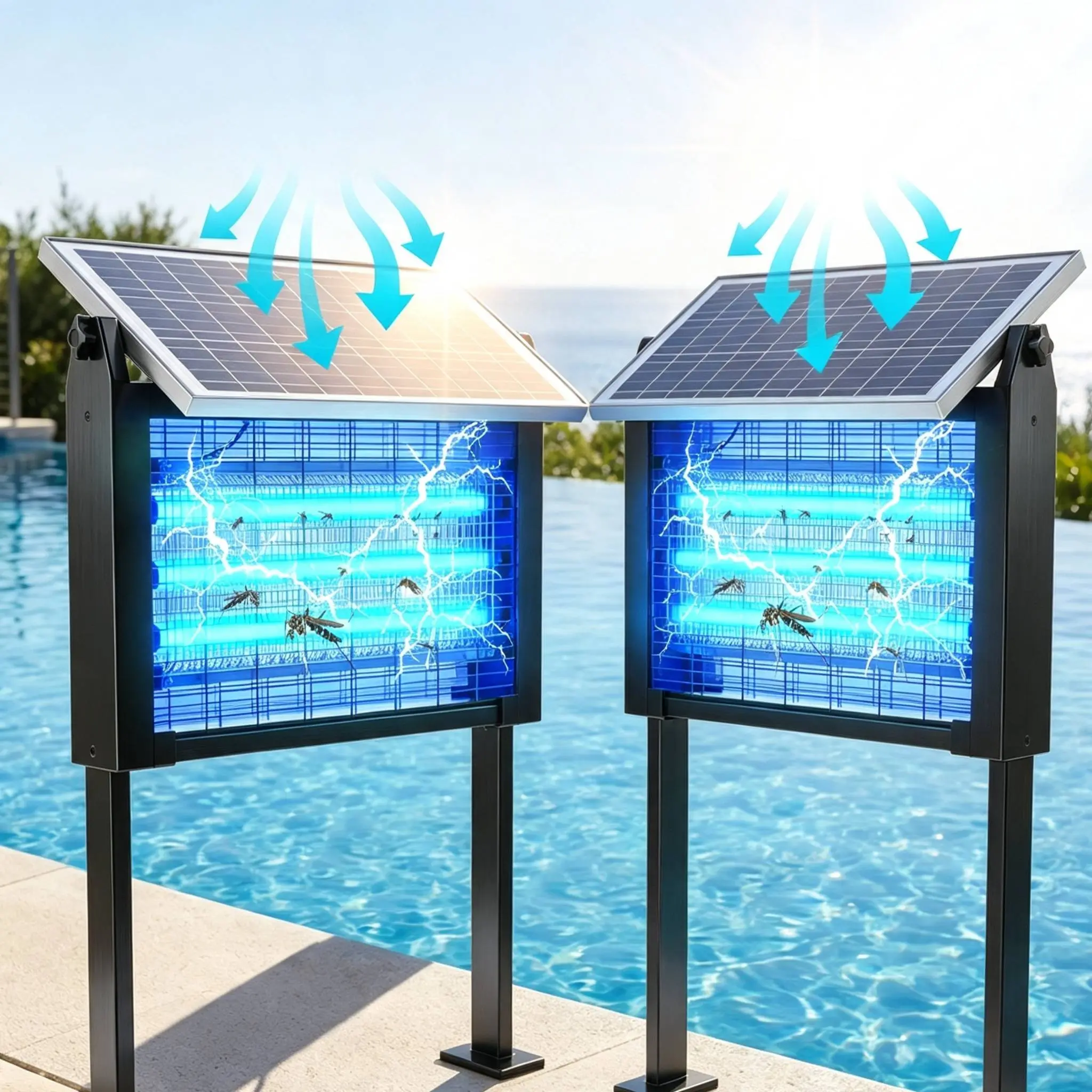 【Summerfinds】2pack Outdoor 20W High-Power Rechargeable Electronic Mosquito Zapper Light, Waterproof Insect Killer with 3 Tubes, Dual Charging, 6000mAh Battery, for Summer Outdoor Fun,summerwins