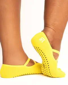 Dionne Yellow Grip Socks for Adults Summer Pilates & Barre Socks with Superior Grip One Size Fits Most Women Sizes 7-11 Classic Design No Toe Option