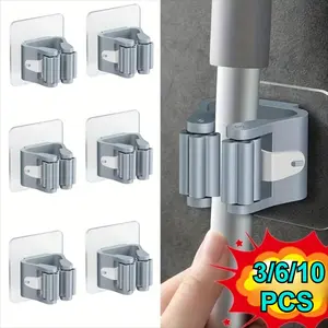 3/6/10Pcs modern non drilling wall mounted mop and broom holder, heavy-duty plastic storage hook with suction cup, easy to install in kitchen and bathroom, stylish and modern design, mop and broom holder wall mounted, practical hook, Plastic Hooks