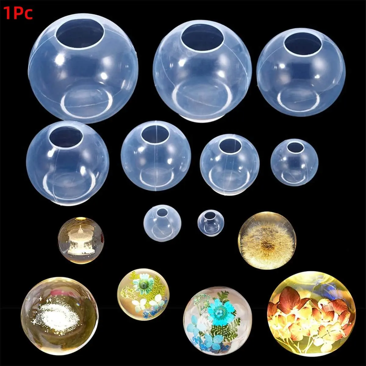 1Pcs 2-10cm 3D Ball Silicone Mold | Transparent Sphere Epoxy Resin Mould for DIY Pendants, Plant/Flower Resin Crafts & Home Decor DIY Jewelry Making