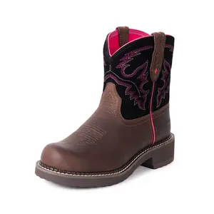 【Genuine Leather】Palitutu Women's Western Boots Cowgirl Ankle Boot Embroidered Stitched Chunky Heel Classic Fashion PLT303605/PLT303608