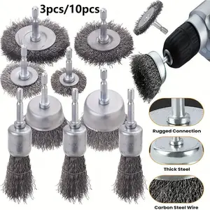 Wire Brush Wheel Cup Brush Set, Wire Brush for Drill 1/4 Inch Hex Shank 0.012 Inch Coarse Carbon Steel Crimped Wire Wheel for Cleaning Rust, Stripping and Abrasive, for Drill Attachment