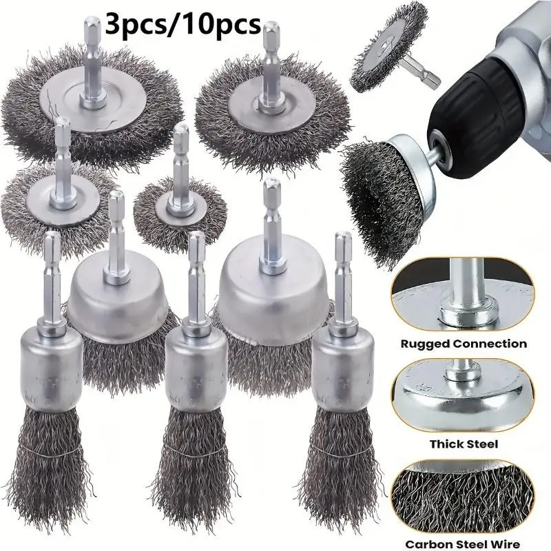 Wire Brush Wheel Cup Brush Set, Heavy Duty Wire Brush for Drill 1/4 Inch Hex Shank 0.012 Inch Coarse Carbon Steel Crimped Wire Wheel for Cleaning Rust, Stripping, Abrasive and Rubbing, for Drill Attachment