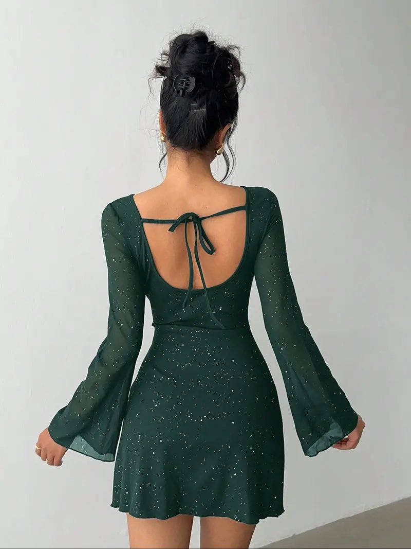 Long sleeve green mini dress