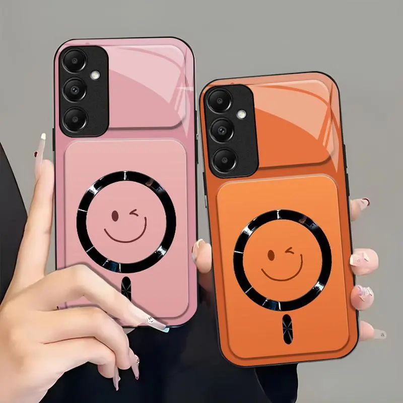 MagSafe Compatible Winking Smiley Phone Case with Glossy Camera Lens Protection for Galaxy A15 952, Mobile Phone Accessories, Tech Accessories