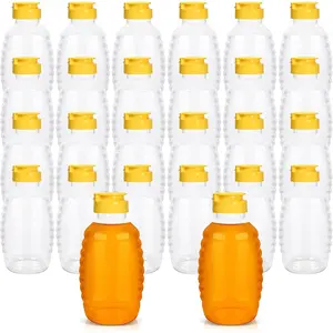 24 Pack 16 oz Squeeze Honey Bottles Refillable Plastic Jars With LeakProof Flip-Top Caps For Storing And Dispensing