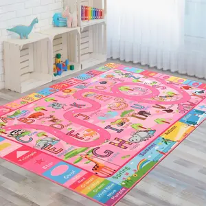 Kids Rug for Playroom, Educational Classroom Rug for Kids Room, Washable Nursery Rugs Non Slip Playroom Rugs Play Mat for Learning ABC Carpet, Numbers, Animal, Colors, Season, 3X5 Feet, Pink