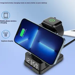 3-in-1 15W Wireless Charging Station, Magnetic Phone Charger  Stand With Clock, PhoneHolder for Charging with Adjustable, for iPhone、iWatch、AirPods,Electronics  Accessories, Gadget, Smart WatchCharger,Portable, Digital, Folding Compact Wearable