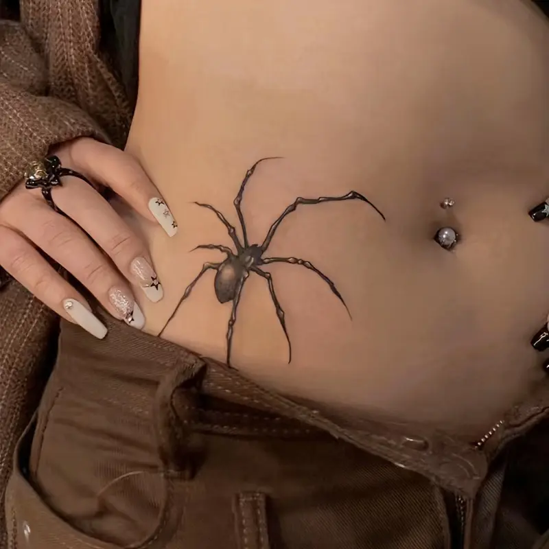 6 Large Herbal Tattoo Stickers, Including: Spider Element Style, Lasts for 7-15 Days, Waterproof and Anti-Friction, Realistic Effect, Suitable for People Who Don't Want Tattoo Pain