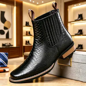 Men’s casual retro Chelsea boots featuring an alligator-embossed design, suitable for various seasons and equipped with a closed toe. Everyday fashion style features embossed crocodile leather. Men's Shoes