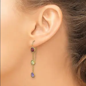 Assorted Colored Gemstone Drop Dangle Earrings | 14K Yellow Gold Plated Multi-Gem Earrings for Women | Rainbow CZ Crystal Long Jewelry Gifts