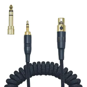 Braided Coiled Female Mini XLR to 3.5mm 1/4 Stereo Audio TRS Plug Headphone Replacement Cable with 1/8" to 6.35mm Adapter - Compatible with Beyerdynamic AKG, Gold Plated, 13 Feet(4m)