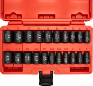 NEIKO 02432A 3/8” Drive SAE and Metric Impact Socket Set | 21 Shallow Pieces | SAE 5/16” to 3/4” | 7mm to 19mm | Premium Cr-V Steel | 6-Point Hex Design | Corrosion Resistant Coating