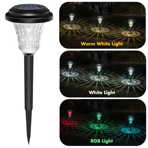 12 Pack RGBCW Solar Pathway Outdoor Lights, 3 Lighting Modes Solar LED Garden Lights, IP65 Waterproof Outside Solar Powered Landscape Lighting for Planter Lawn Pool Balcony RGB/Warm/Cold White