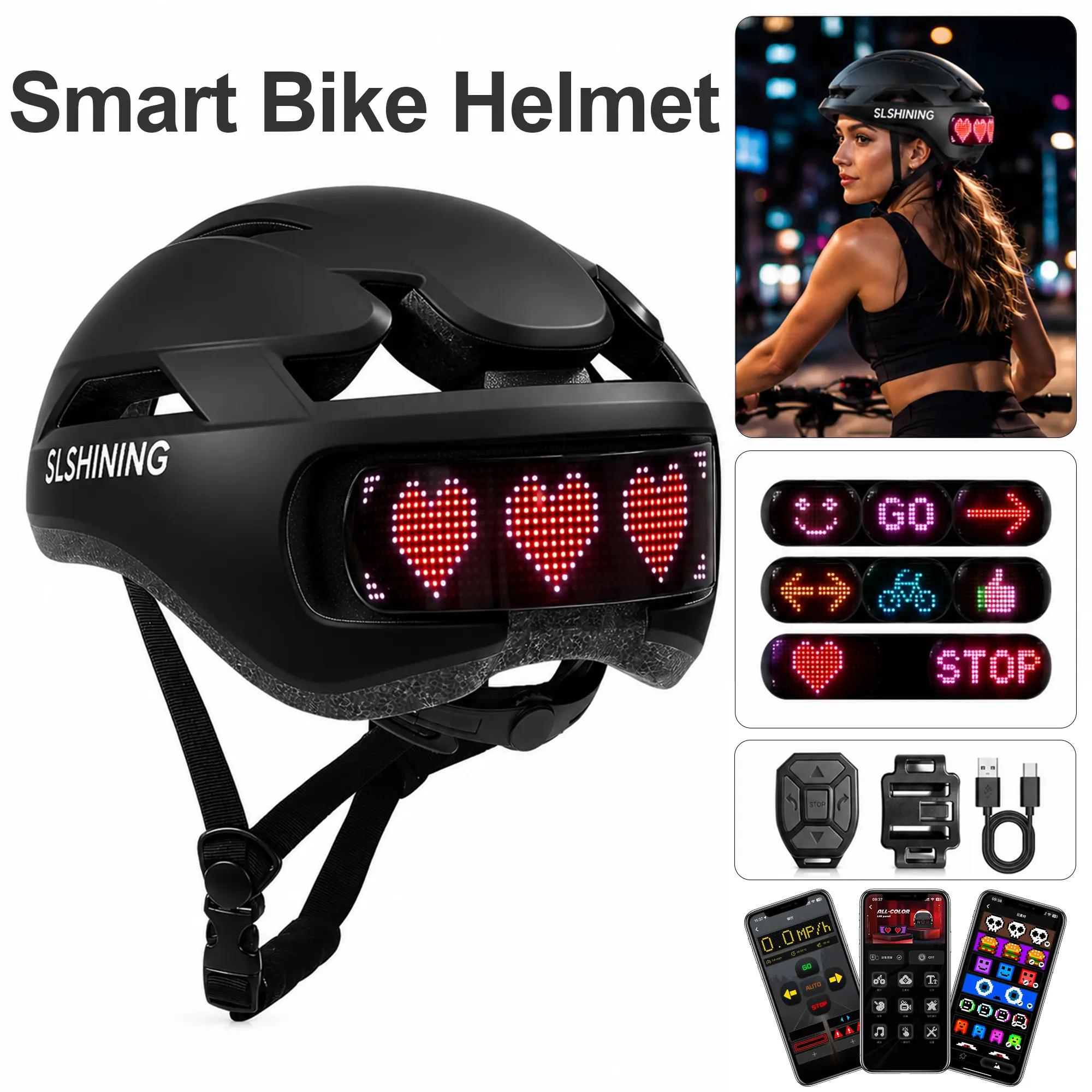Outdoor Activity Protective Gear LED Screen Bike Helmet with Remote Control, DIY Custom Display, Cool Light, CPSC Certified Bell Helmets for E-Bike Dirtbike & E-Scooter Skateboard and Skating Bicycle Helmets for Adult Teens
