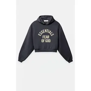 Fear of God ESSENTIALS Men's Women's Faded Black Campus '90s Cropped Hoodie