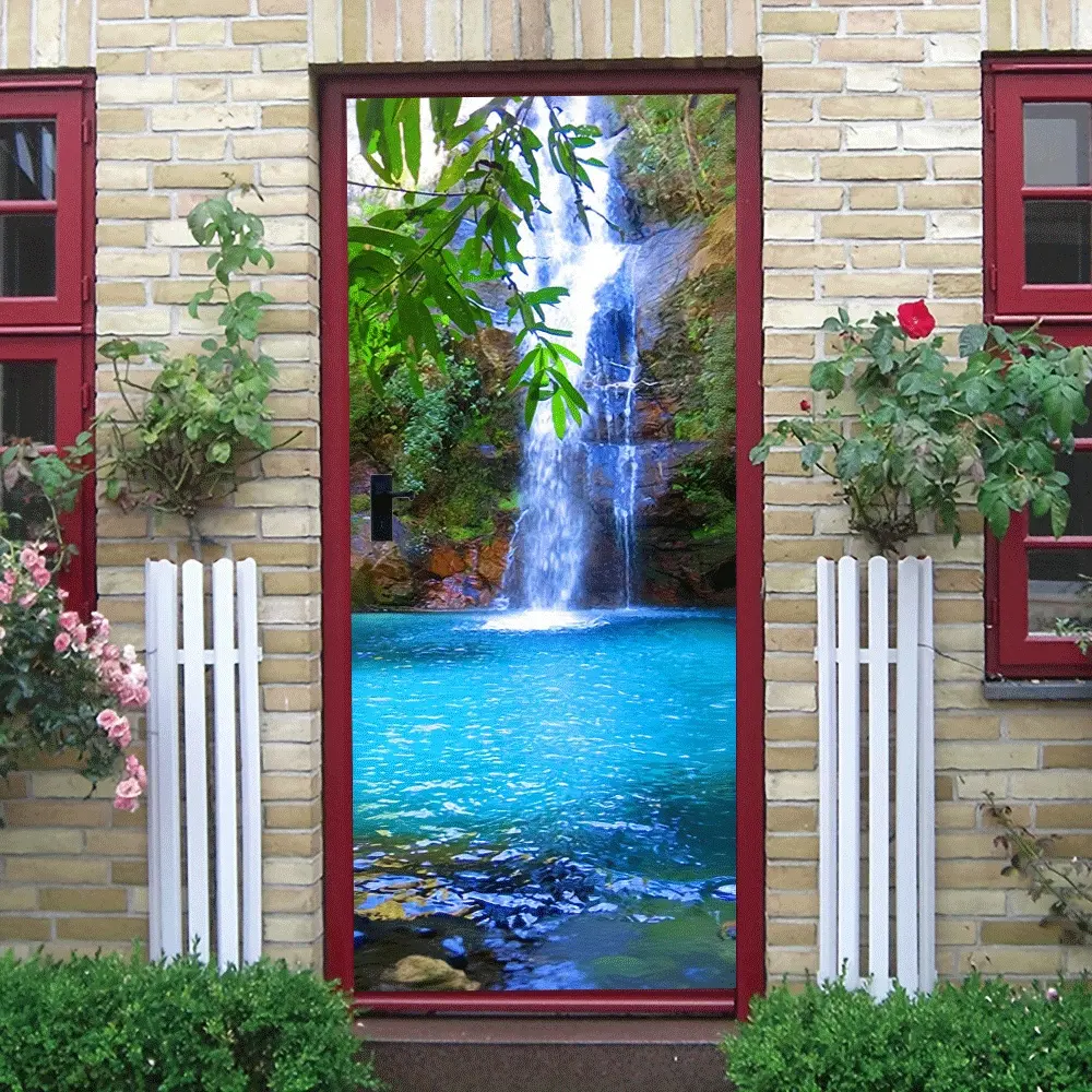 2pcs Nature Landscape Waterfall Wall Stickers Self-Adhesive Waterproof Removable Decorative Decals for Living Room Bedroom Study Home Decor, Wall Art Stickers