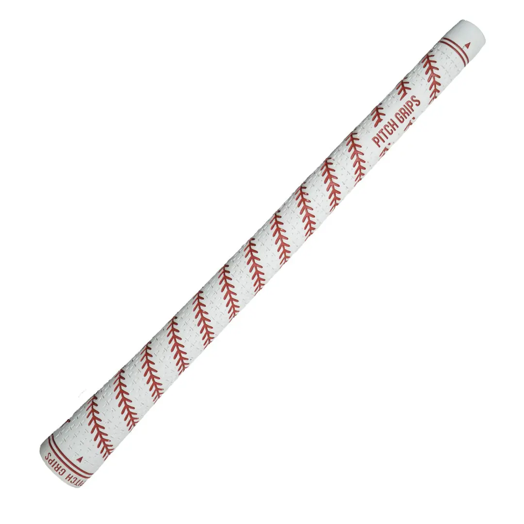 Pitch Grip Baseball Stitch Golf Grip - White with Red Stitching, Standard Size, High Natural Rubber & Synthetic Rubber, 55g Weight