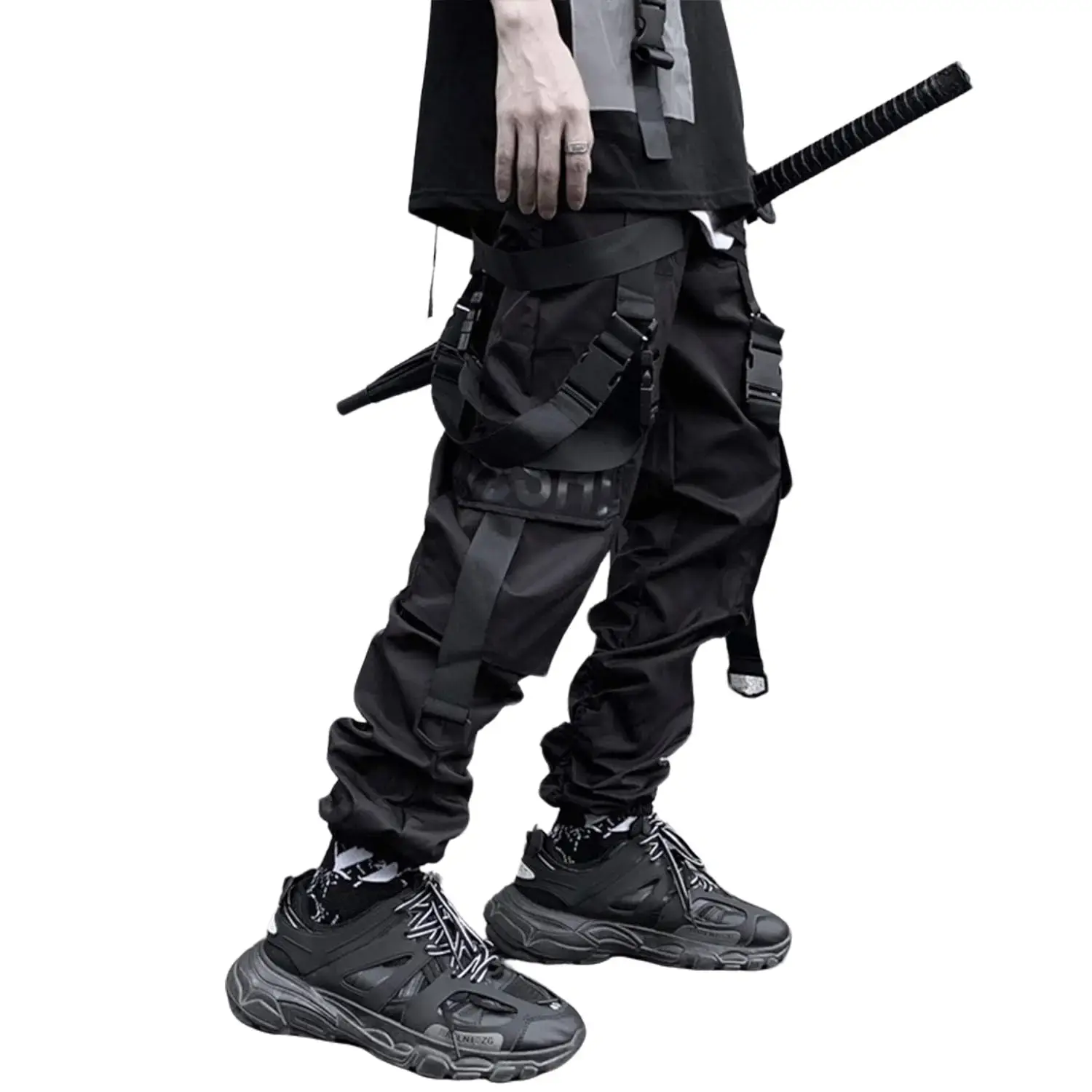 XYXIONGMAO Men's Techwear Joggers, Casual Comfy Tactical Pants with Cyberpunk Strap Buckles and Adjustable Drawstrings, Casual Comfy Joggers, Menswear, Streetwear, Sweatpants, Straps, Casual Wear, Urban Look