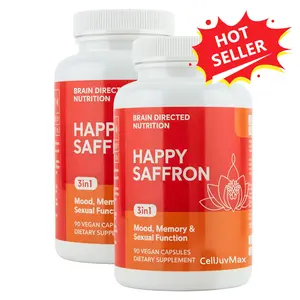 Happy Saffron Natural Dietary Supplement - 90 Capsules with Saffron Extract, Curcumin & Zinc for Mental Focus, Rest Support & Productivity, Free from Gluten, Dairy & Eggs