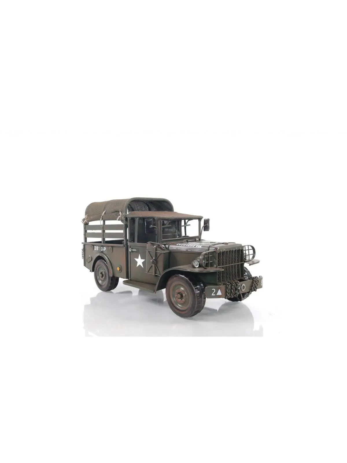212 MAIN Handmade Hand-Painted Small Metal Military M42 Truck Figurine - 1951 Command Truck, Army Green Decorative Statue, Office/Library Decor, Desk Display, Collectibles, Statues & Bobbleheads, Ideal Gift for Car Enthusiasts
