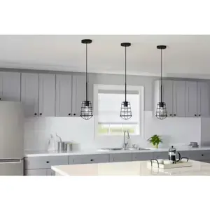 8 in. Black Metal Cage Pendant Light Shade with 2-1/4 in. Fitter