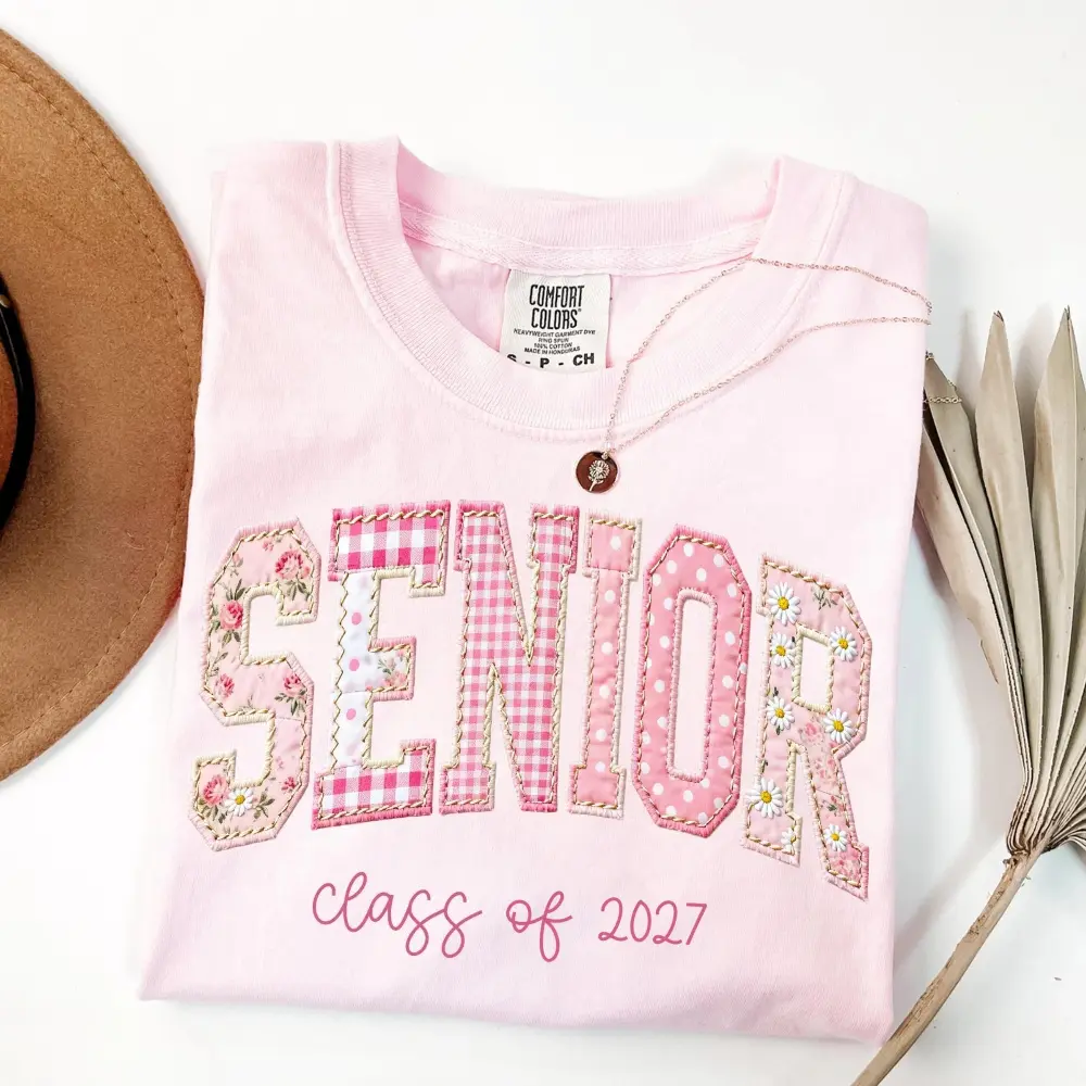 Senior Class Of 2027 Comfort Colors Shirt, Floral Faux Patchwork Senior Tee, High School Graduation Shirt, Senior Night Mom Gift, Senior Mama