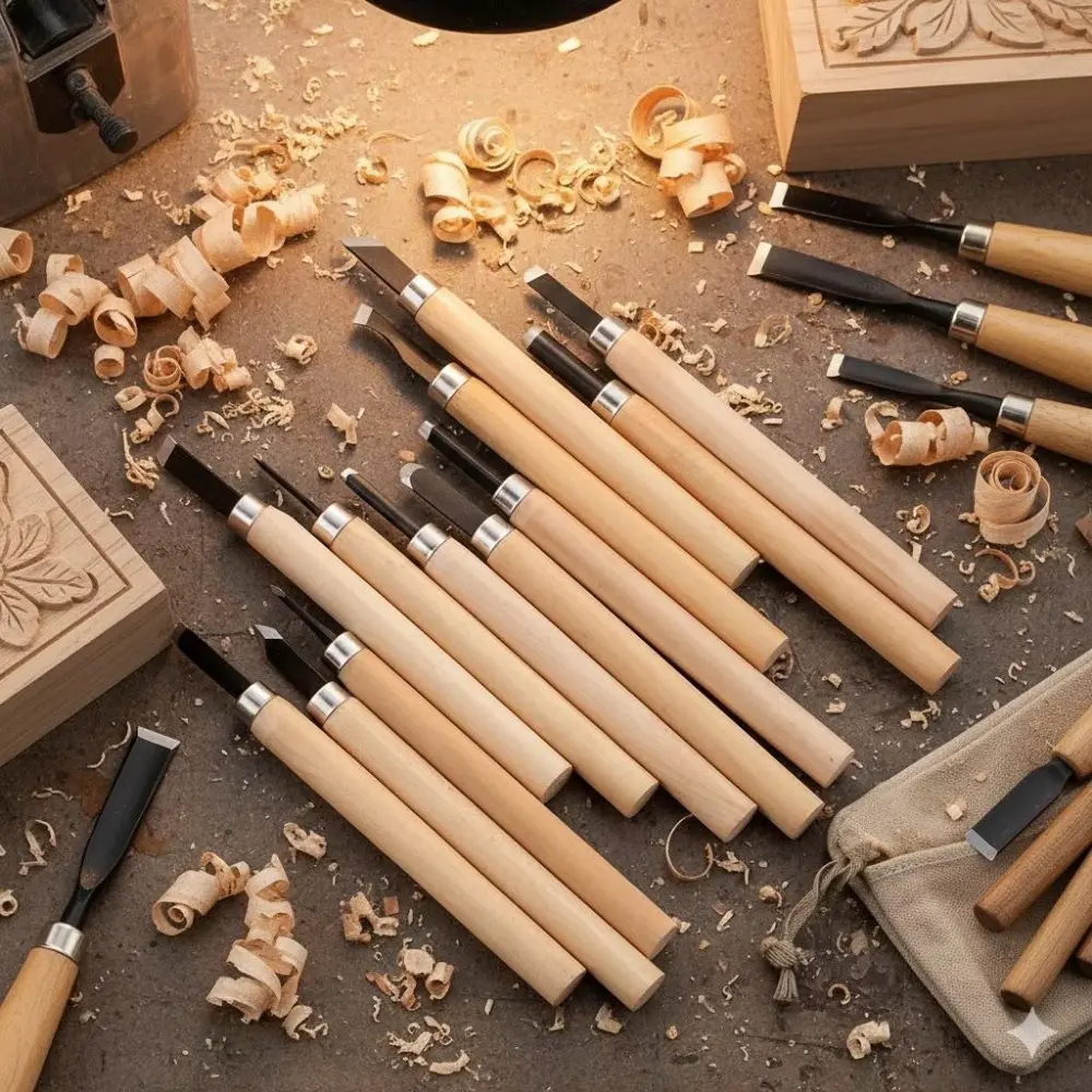 Professional Wood Carving Chisel Set - Woodworking Tools, High Carbon Steel Tools with Portable Case, Non-Slip Handle, Rust-Resistant. Perfect for Fine Carving, DIY Projects, Home Decor, Handcrafting & Wood Art. Essential Kit for All Skill Levels.