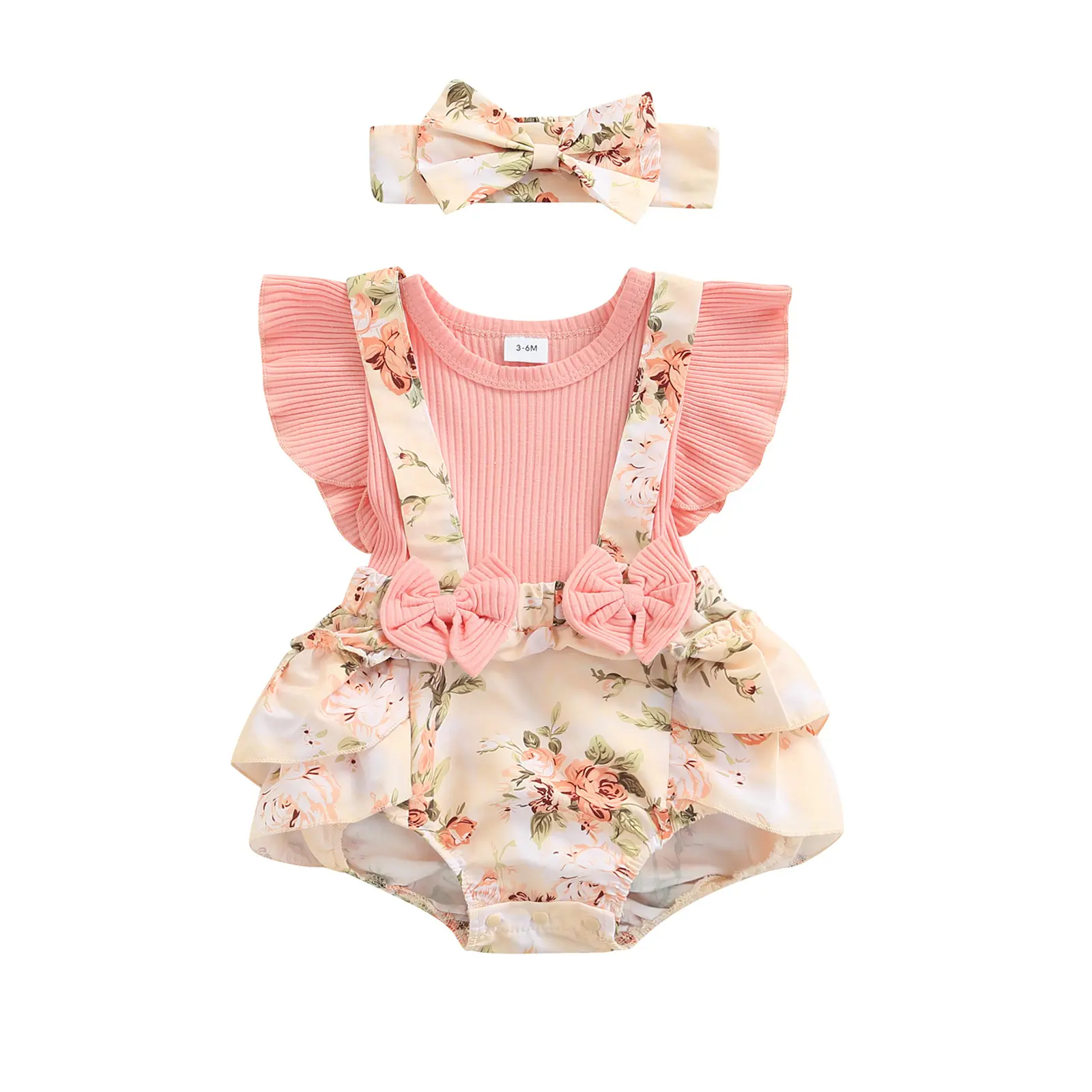 Newborn Baby Girl Summer Clothes Infant girl Romper Floral Ruffle Fly Sleeve Onesie Outfit Jumpsuit Headband for baby girls