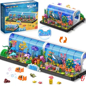 HOGOKIDS Aquarium Building Set 2 Styles Oceanarium Toy with Dolphins, Sharks, Crabs, Turtles, Clownfish, Marine Life, 1316PCS Undersea World Magnetic Blocks for Ages 6-12