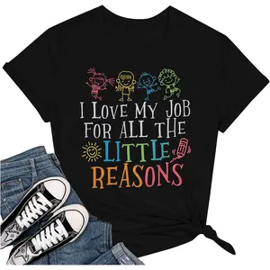 Teacher Shirts Women Preschool Teacher Shirt I Love My Job for All The Little Reasons Tee Funny Teaching Tops Black