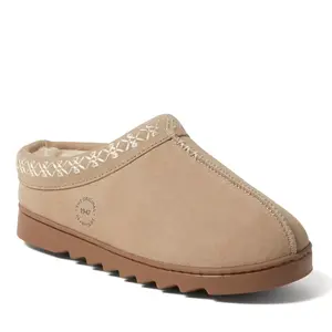 Dearfoams Women's Doreen Genuine Suede Clog Slipper With Embroidery - Sand Size 11