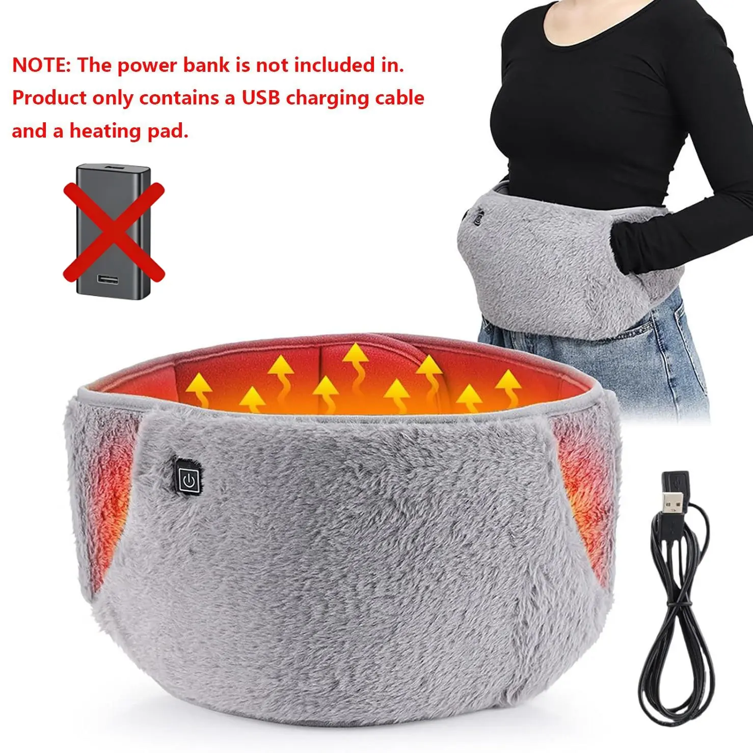 Heating Waist Belly Belt Stomach Heating Pad USB Powered, Heated Pad, Hand Warmer 3 Temperature Settings, Ideal for Menstrual Period & Body Warmth, Heating Pads for Cramps