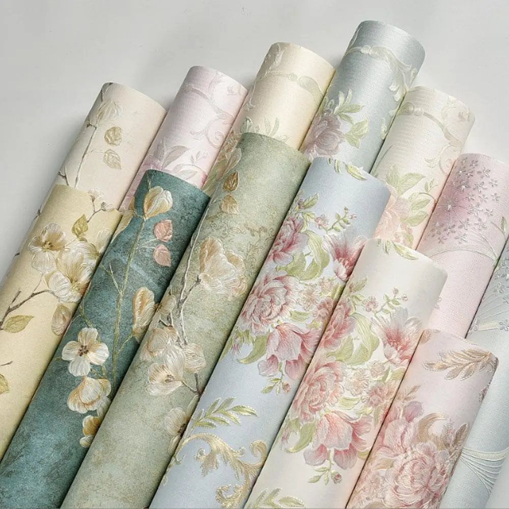 Floral Pattern Wallpaper Designs, 3D Embossed Self Adhesive Peel and Stick Wallpaper, Removable Easily Peel Off Waterproof Wall Sticker, Wall Decor for Home Living Room Bedroom