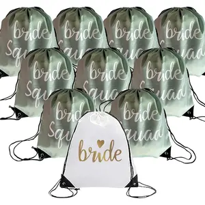 Lady &  10 count Bridesmaid Drawstring Bag Bachelorette Bags, Bride Squad Drawstring Bag for Bachelorette Party (Sage Green)