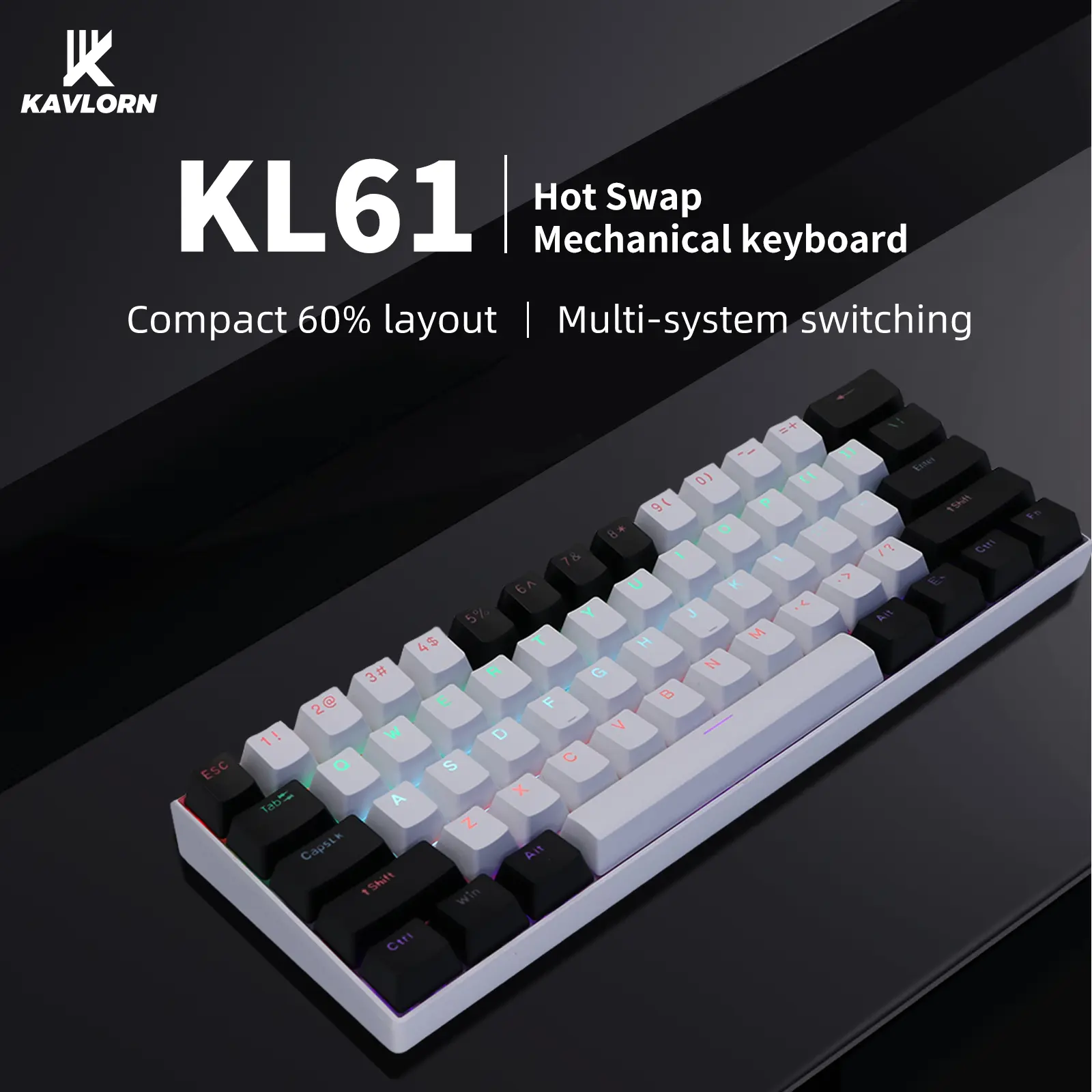 61-Key Wired Mechanical Keyboard, Color Backlit, Green Shaft, Cyan Axis, Multiple Lighting Modes, USB Plug,summerwins TikTokShopDealsForYouDays