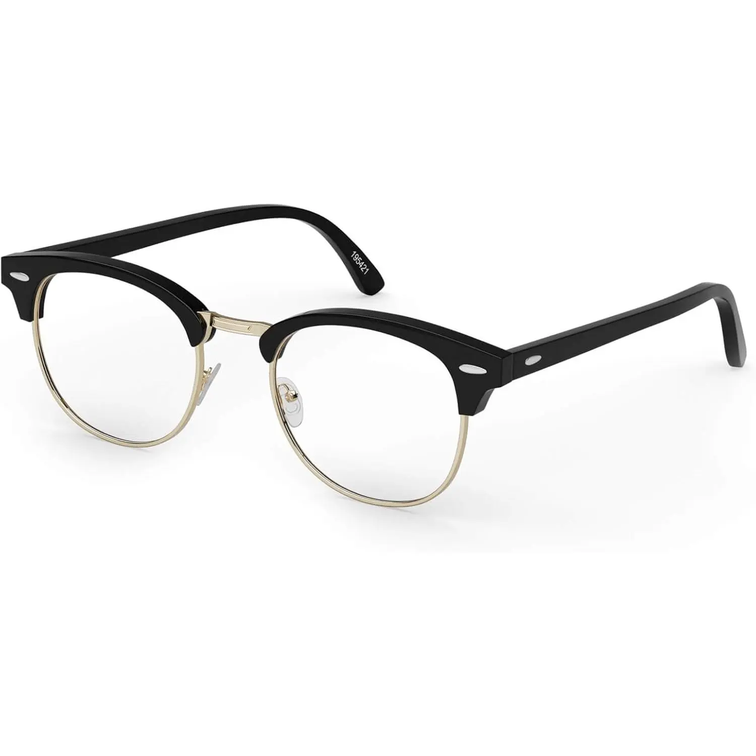 Zenni Unisex Full Rim Mixed Materials Browline Glasses - Square/Rectangle Frames, Plastic/Polycarbonate, Blue Light Blocking, Anti-Eyestrain, UV Protection for Everyday Wear (Black Gold)