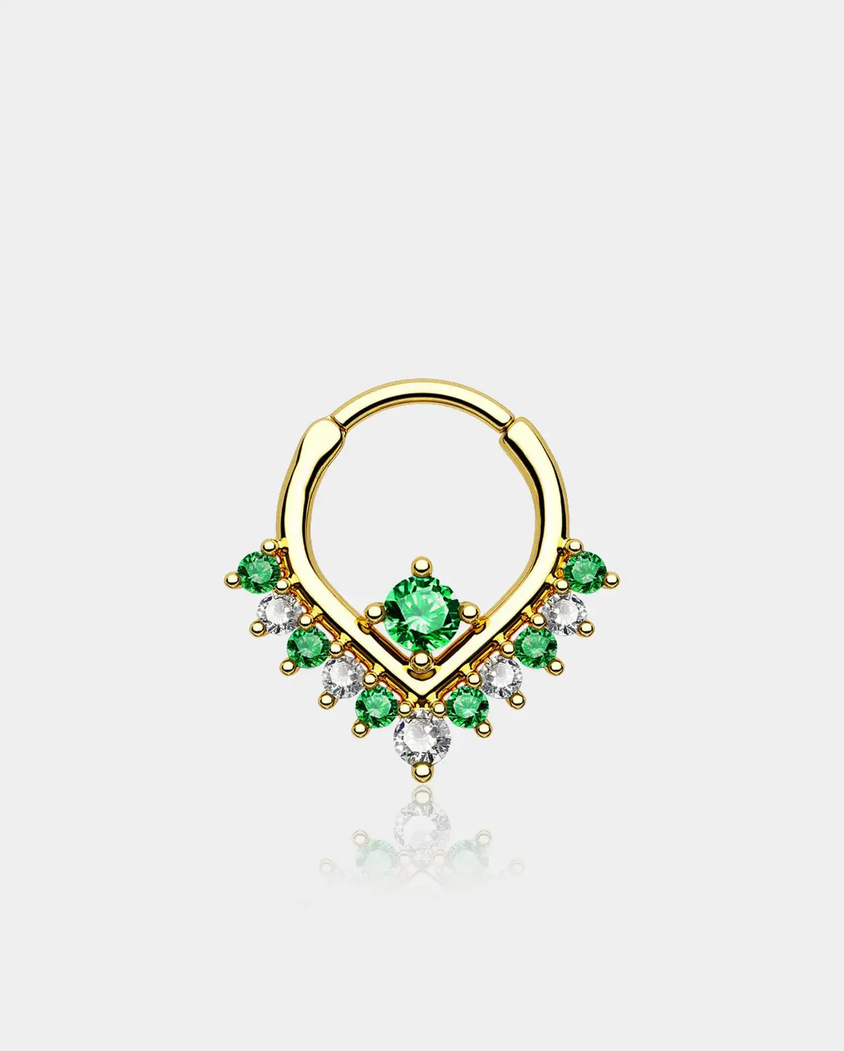 Green & Clear CZ V-Shape Clicker Septum Ring
