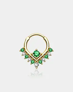 Green & Clear CZ V-Shape Clicker Septum Ring