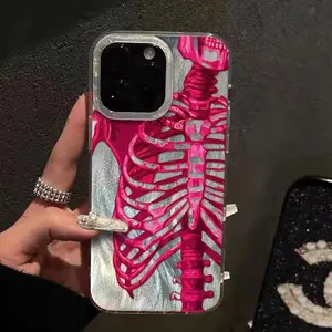 Skeleton Pattern Phone Case, Fashion Phone Protective Cover, Phone Accessory Compatible with iPhone 16 15 14 13 12 11 Pro Max X XS XR, Casing, Halloween.QXY344