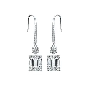 DW 18K White Gold Plated Emerald Cut  Emerald Cut Simulated Diamond Drop Dangle Earrings