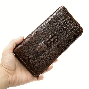 Crocodile Pattern Vintage Genuine Leather Long Wallet For Men - Large Capacity Clutch Bag, Multi-card Card Holder, Coin Purse Wallet Anti-Theft Crossbody Shoulder Canvas Messenger for casual sport secure storage cyne  bag