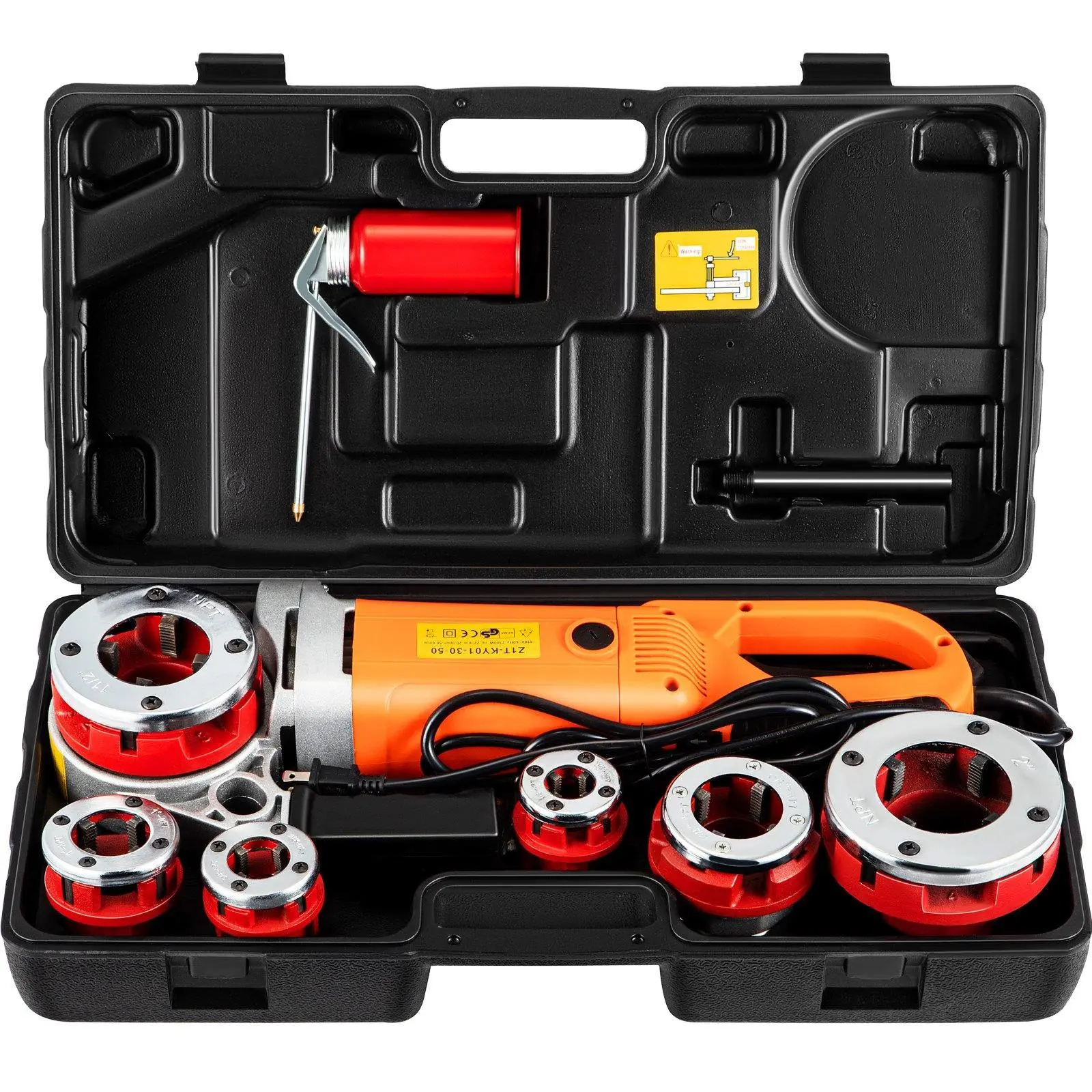 【Fallpicks】VEVOR 110V Hand-held Electric Threader, 2300W Copper Motor Machine with 6 Dies (1/2"-2"), Pipe Clamp, Oil Can, Fixed Bar, Forward/Reverse, Portable Kit with Carrying Case for Industrial Users, 2300W Power, Carbon Steel