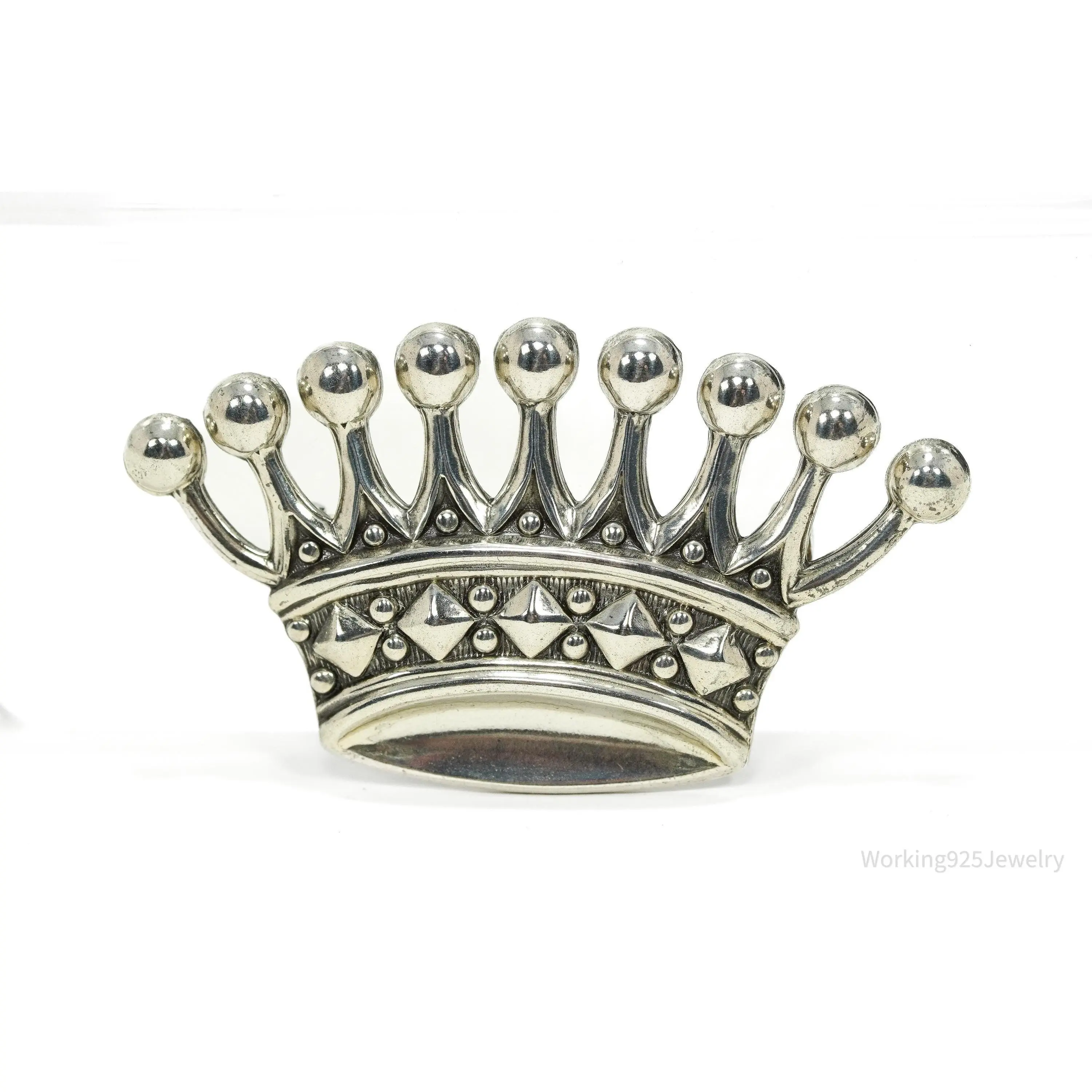 Large Antique Crown Sterling Silver Brooch Pin