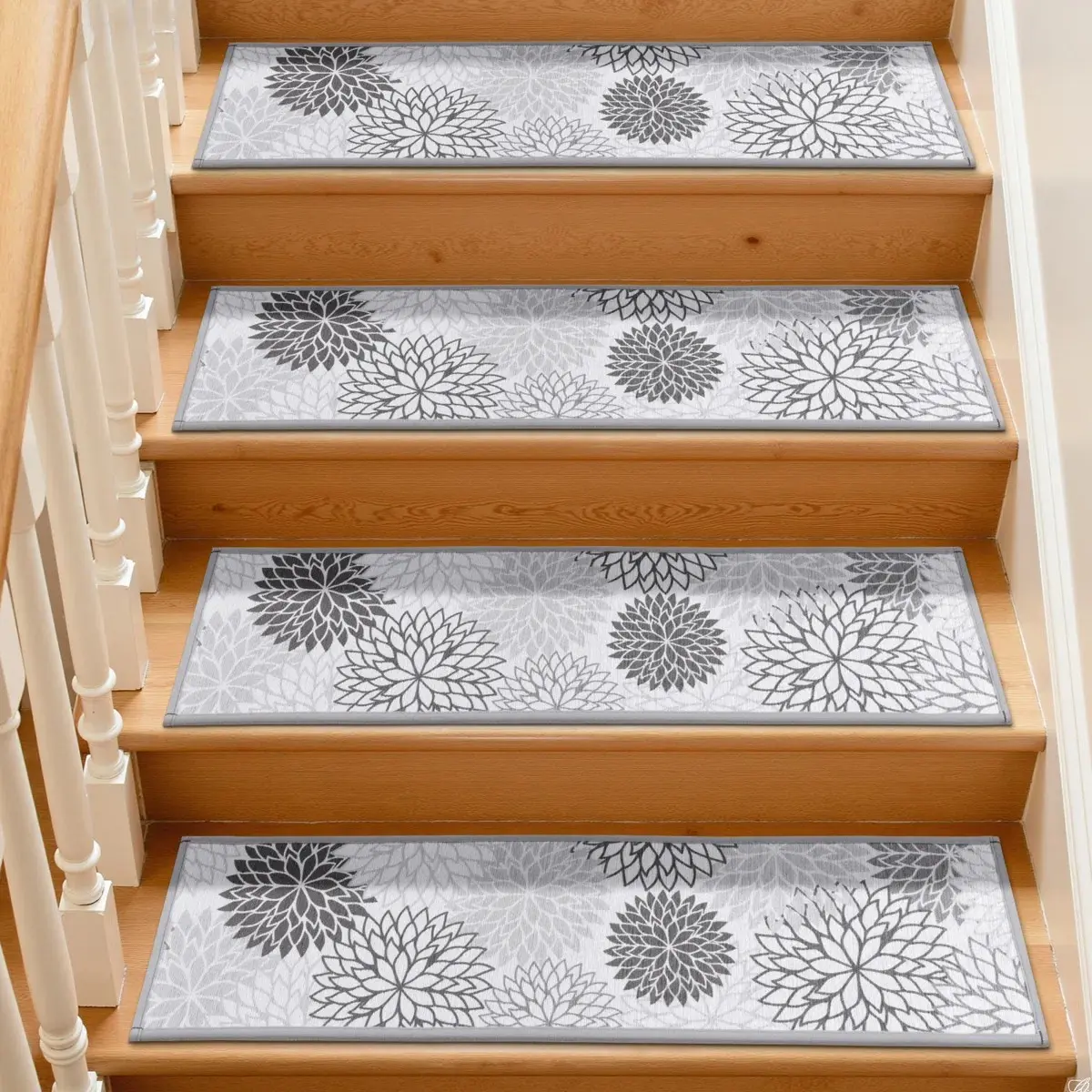 HEBEMAT Chenille Stair Treads, 15-Pack 8"x30" Washable Antislip Boho Stair Pads, Self-Adhesive Non-Slip Indoor Rugs for Wooden Steps, Reusable Soft Decorative Mats for Pets, Antislip Stair Pads