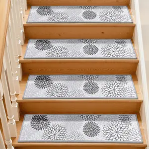 HEBEMAT Washable Carpet Stair Treads Chenille Stair mat for Wooden Steps  15 Pack 8"x30" Indoor Non Slip Self Adhesive Stairway Carpet  Reusable Soft Washable Rugs with Anti Slip Adhesive Stairway Grip Treads Decorative Mats for Pets & Kids