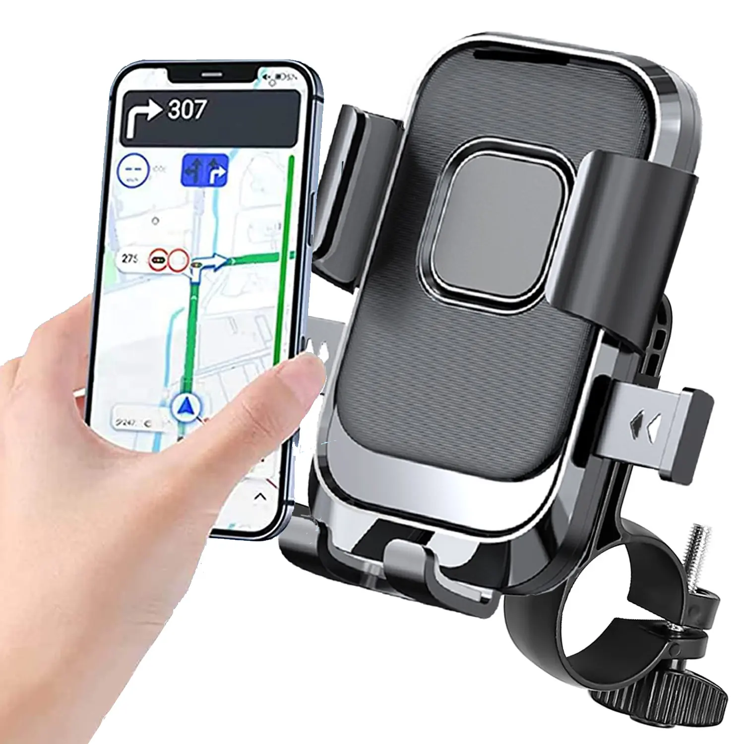 Motorcycle Phone Mount, [One-Click Lock] Bike Phone Holder, Handlebar Phone Mount,Compatible with iPhone, Samsung and 4.7-6.9'' Smartphones