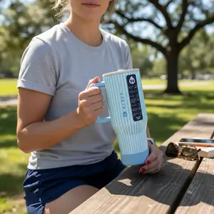 HydroJug Traveler 40 oz Insulated Water Bottle with Handle & Flip Straw, Reusable Stainless Steel Tumbler, Cape Cod