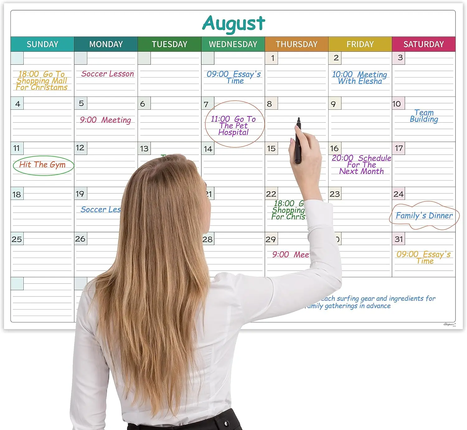 Large Dry Erase Calendar for Wall - Undated Dry Erase Calendar, Erasable Laminated Calendars for Wall with 8 Round Stickers, 40" x 28", Monthly Calendars for Office, , Classroom - Colorful