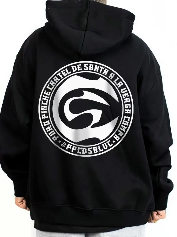 Cartel De Santa Metallic Graphic Oversized Hoodie Top Unisex, Chicano Art Design Streetwear Clothes Shirt Casual Mexican Lowrider